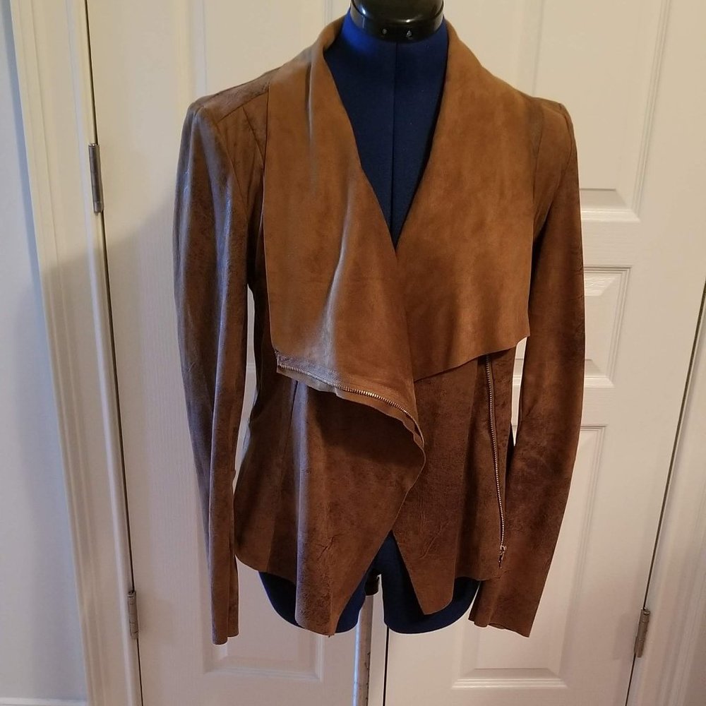 BNCI Faux Leather Asymmetric Drape Neck Jacket L NWOT